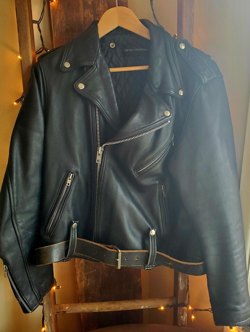 Harley Davidson Black Leather Motorcycle Jacket Men's Size 44 Reg
